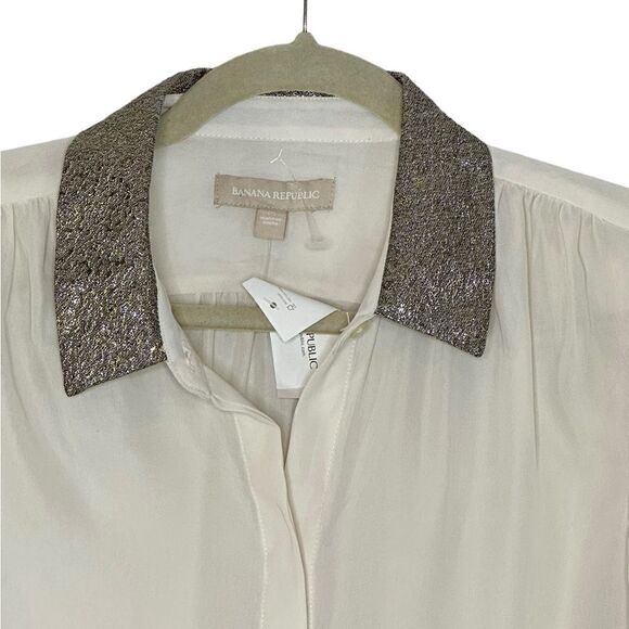 Banana Republic Cream Sheer Long Sleeve Top| Size M - Picture 4 of 6